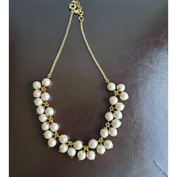 J.Crew Pearl Bead Gold Chain Statement Necklace Adjustable 18-21in - Picture 1 of 5